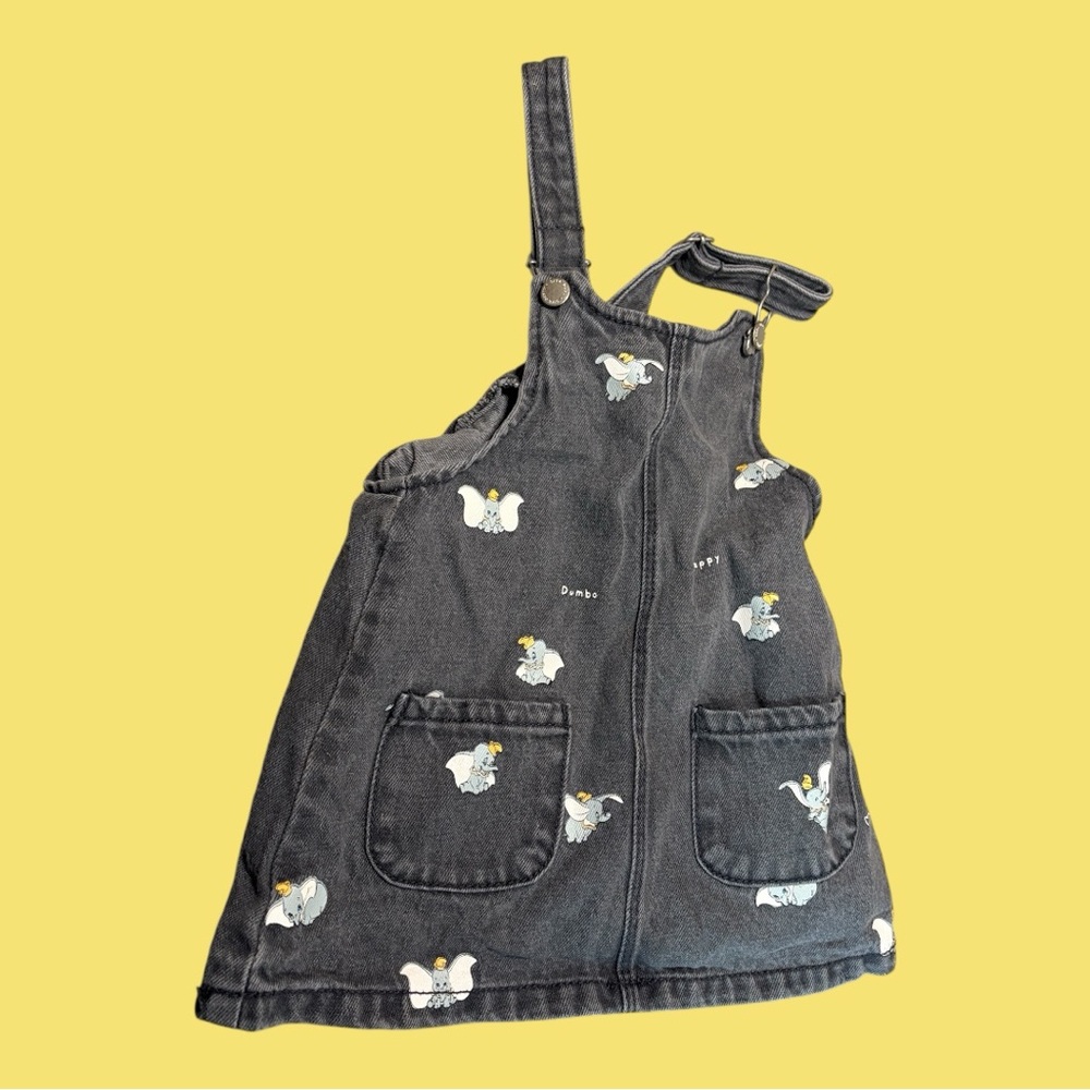 Cute Zara Disney Dumbo Black Denim Overall Dress.